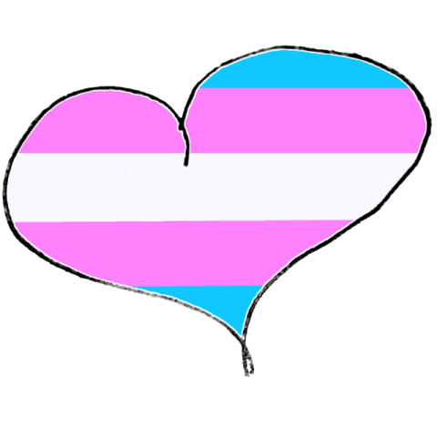 A heart striped with the colors of the Transgender flag: light blue, pink, and white.