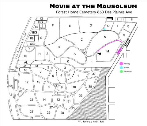 map of cemetery with parking area selected