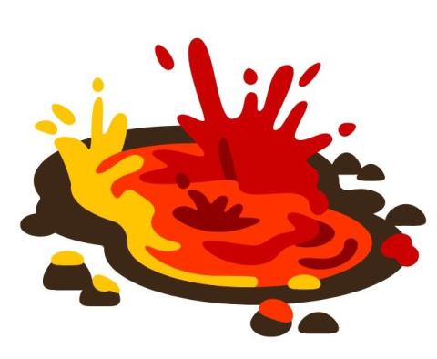 Illustration of a big pool of lava rippling and splashing.