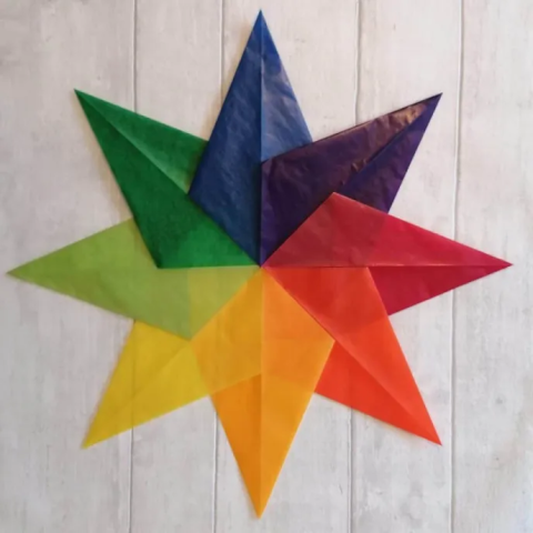 WIndow paper star in rainbow colors