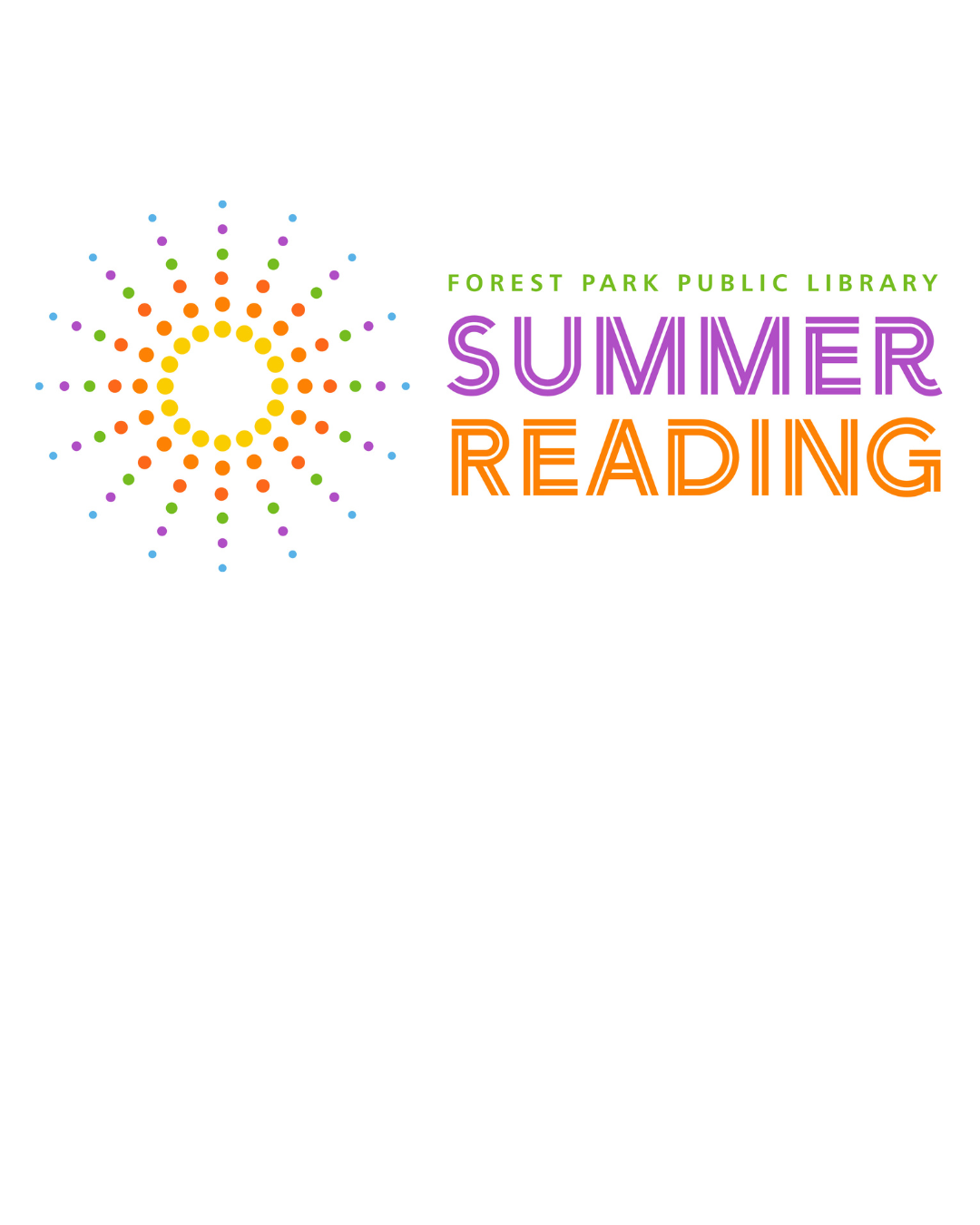 Forest Park Public Library Summer Reading logo star image in orange, blue, green and purple