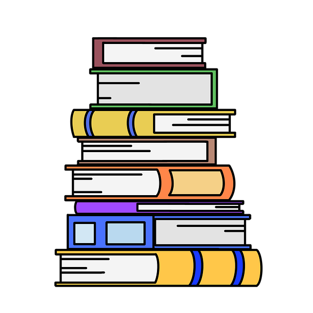 Illustration of a neatly stacked pile of colorful books.