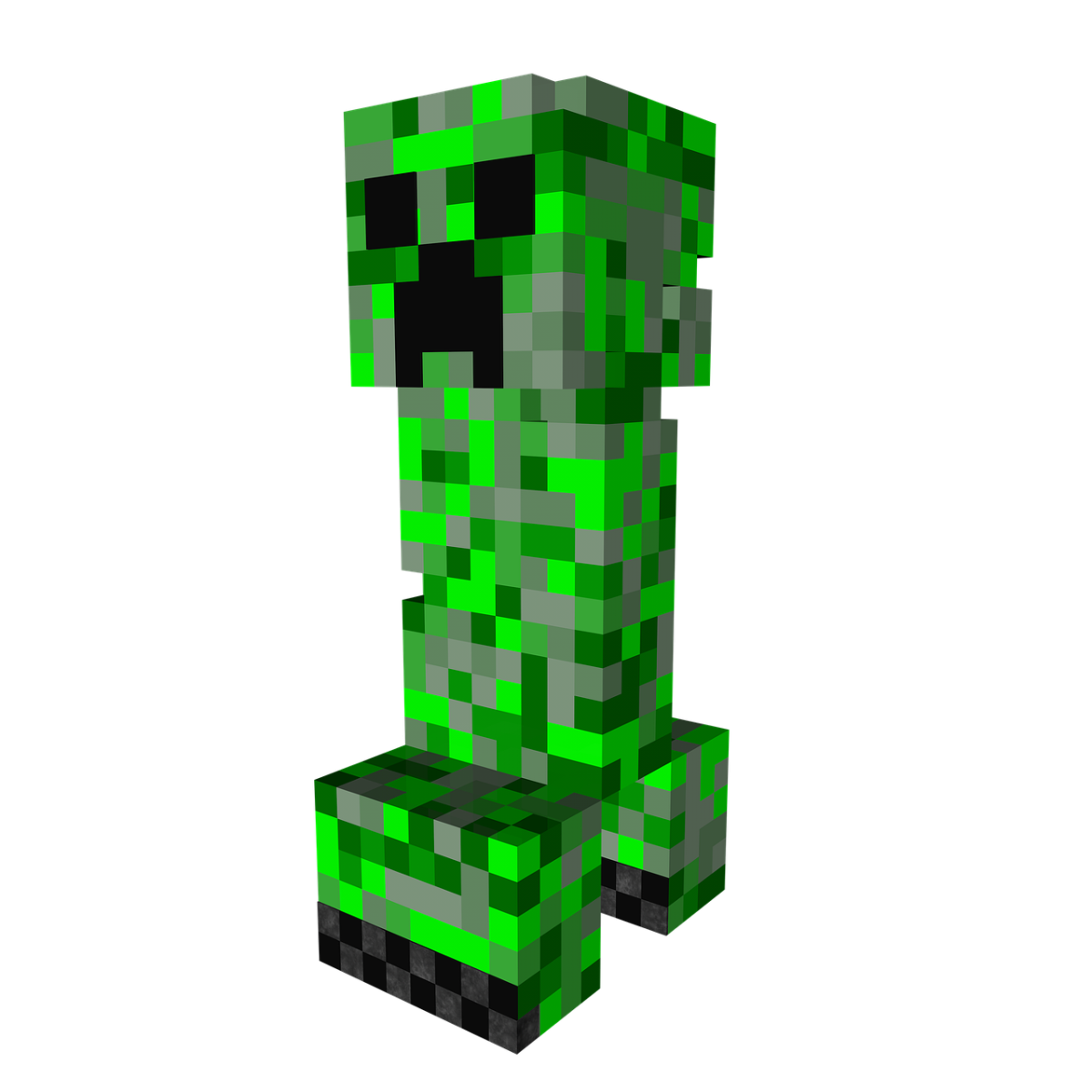 Illustration of a green, grey, and black camouflaged Creeper.